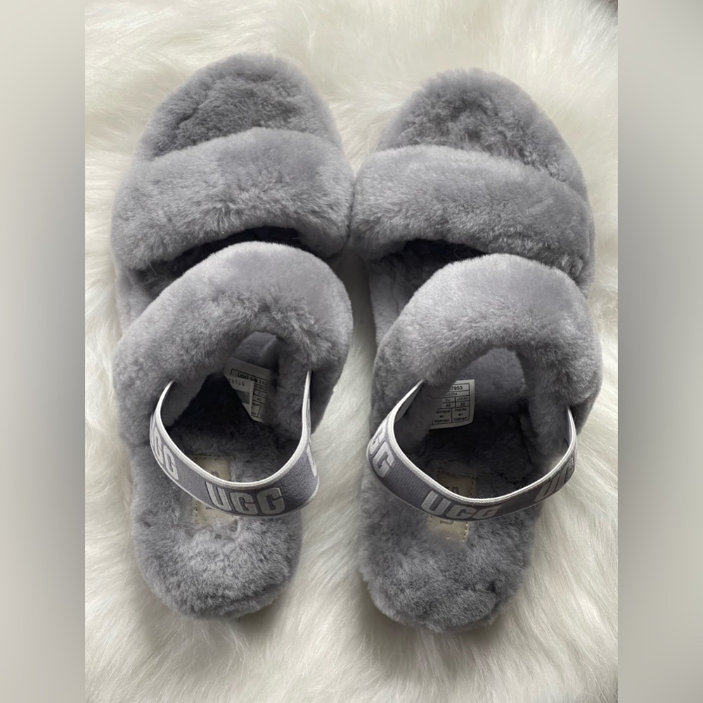 Women’s UGG Fluff Yeah Slingback Sandals in Grey (size 9)